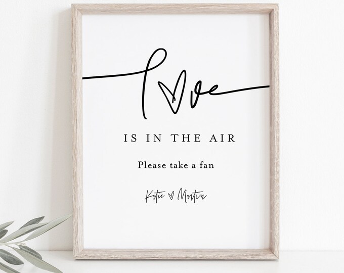 Love is in the Air Sign, Wedding Fan Program Sign, Take a Fan Program, Summer, 100% Editable Template, Instant Download, Templett #0009-62S