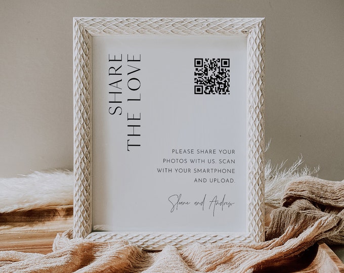 Wedding Hashtag Sign, Social Media Sign, Share the Love, Editable Template, Minimal Instagram Sign, Instant Download, Templett #0026B-33S