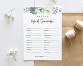 Bridal Word Scramble, Bridal Shower Game, Printable Bridal Puzzle, Instant Download, Editable Template, Succulents, Templett #075-174BG