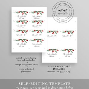 Winter Wedding Place Card Template, INSTANT DOWNLOAD, 100% Editable ...
