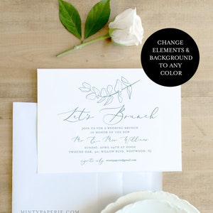 Self-Editing Wedding Brunch Invitation Template, INSTANT DOWNLOAD, 100% Editable, Printable Eucalyptus Post Wedding Brunch Invite 105BR image 2
