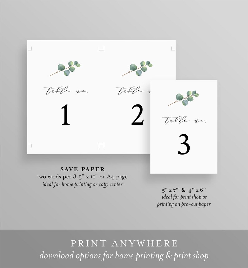 Eucalyptus Table Number Card Greenery Wedding Table Card Etsy