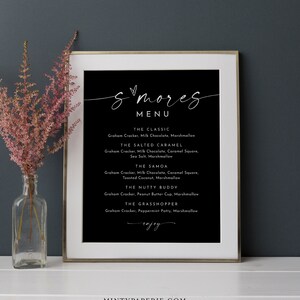 S'mores Menu, Printable Smores Bar Sign, Classic Black Wedding S'mores ...