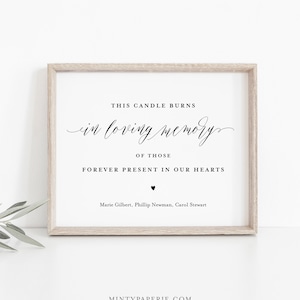 In Loving Memory Sign, Minimalist Wedding, This Candle Burns Sign, 100% Editable Template, Printable, Instant Download, Templett #038-03S