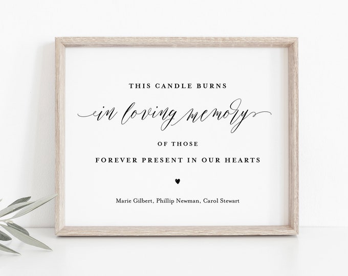 In Loving Memory Sign, Minimalist Wedding, This Candle Burns Sign, 100% Editable Template, Printable, Instant Download, Templett #038-03S