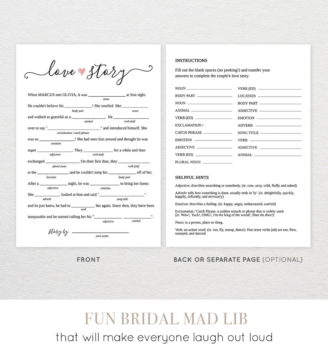 Bridal Shower Mad Libs Printable Funny Bridal Shower Game | Etsy
