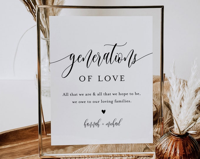 Generations of Love Sign, All That We Are All That We Hope to Be, Wedding Generations Table, Editable Template, Instant, Templett #008-51S