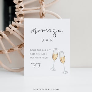 Momosa Bar Sign & Tag, Minimalist Baby Shower Mimosa Sign, Bubbly Bar, Editable Template, Printable, Instant Download, Templett  #0031-05S