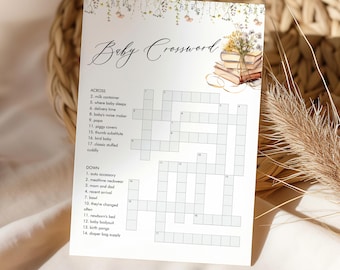 Baby Crossword Puzzle, New Chapter Story Book Baby Shower Game, Printable Crossword Game, Instant Download, Templett, 5x7 #0066-33BAG