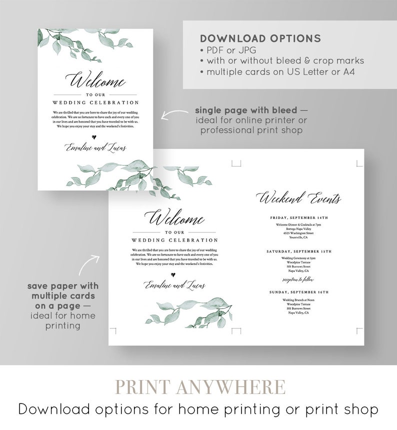 Welcome Letter and Itinerary, Wedding Agenda, Timeline of Events, Printable Welcome Bag Note, Fully Editable, INSTANT DOWNLOAD 019-109WB image 3