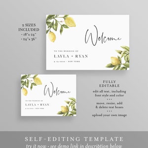 Lemon Welcome Sign, Printable Summer Citrus Wedding or Bridal Shower ...