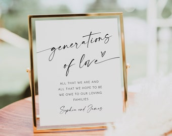 Generations of Love Sign, All That We Are All That We Hope to Be, Wedding Generations Table, Editable Template, Instant, Templett #0034W-65S