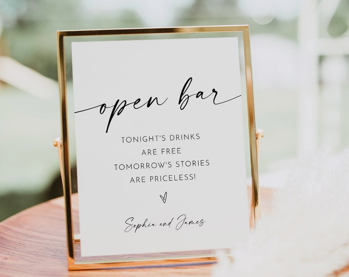 Open Bar Wedding Sign Template, Printable Funny Bar Sign, Editable, Instant Download, Bar Menu, Alcohol, Drinks, Templett, 8x10 #0034W-20S