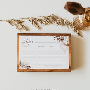 Boho Rezept Kartenvorlage, Sofort Download, 100% bearbeitbar, druckbare moderne Brautparty Rezepteinlage, Templett, 4x6 #0028A-134RC