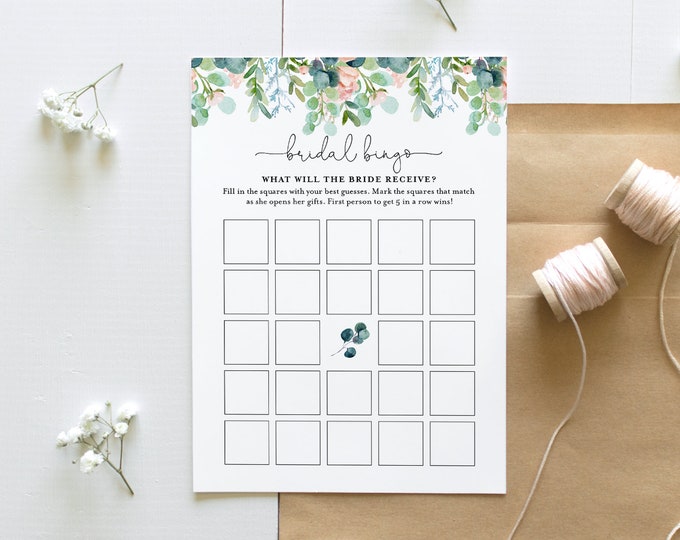 Bridal Bingo Game, Bridal Shower Printable, Lush Garden Bridal Shower Bingo Game Template, Instant Download, Editable, Templett #068A-287BG