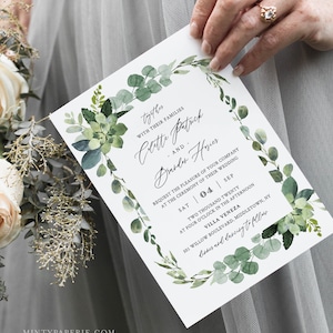 Greenery Wedding Invitation Template, Self-Editing Invite, RSVP and Details, 100% Editable Text, Printable, INSTANT DOWNLOAD, Templett 082A image 5