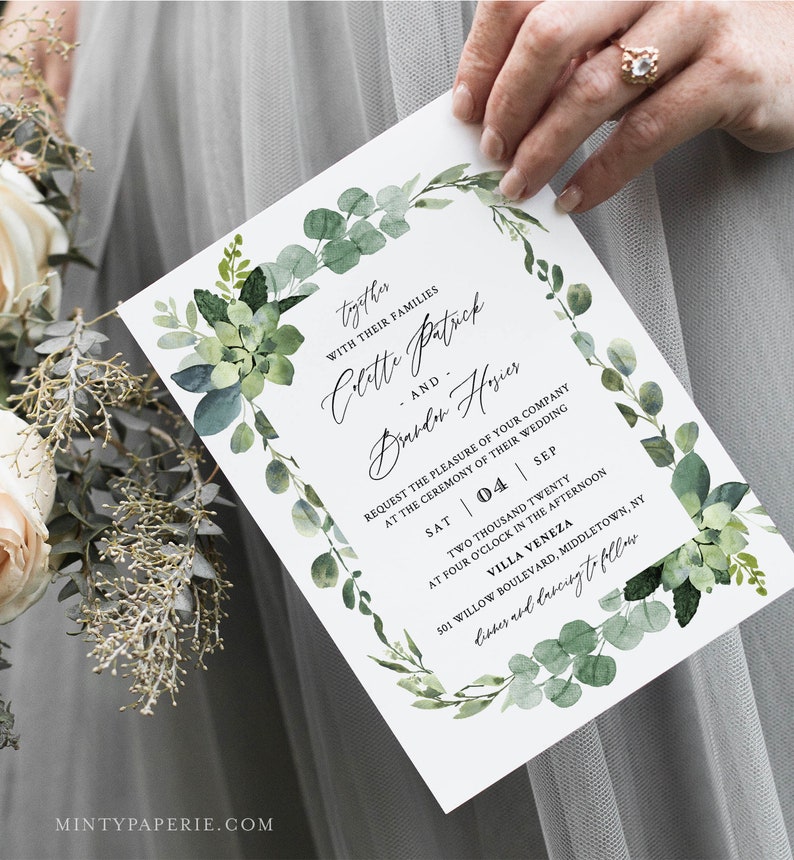 Greenery Wedding Invitation Template, Self-Editing Invite, RSVP and Details, 100% Editable Text, Printable, INSTANT DOWNLOAD, Templett 082A image 5