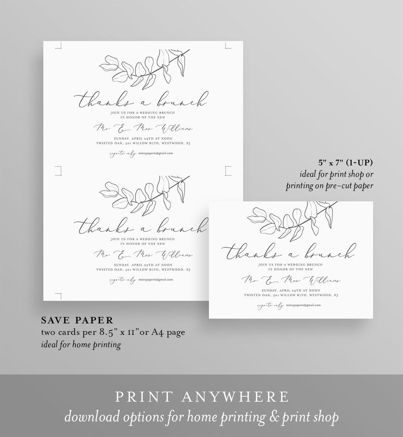 Self-Editing Wedding Brunch Invitation Template, INSTANT DOWNLOAD, 100% Editable, Printable Eucalyptus Post Wedding Brunch Invite 105BR image 4