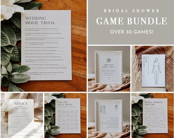 MEGA Bridal Shower Game Bundle, 36 Games, Minimalist Wedding Shower Games, 100% Editable Templates, Instant Download, Templett #0026BGB