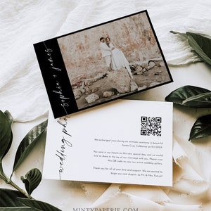 Elopement Ansage, Hochzeitsfotos QR Code Karte, Hochzeitsfoto Galerie QR Code Karte, bearbeitbare Vorlage, Templett, 5x7 #0034B-102WPQR