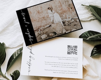 Elopement Announcement, Wedding Photos QR Code Card, Wedding Photo Gallery QR Code Card, Editable Template, Templett, 5x7 #0034B-102WPQR