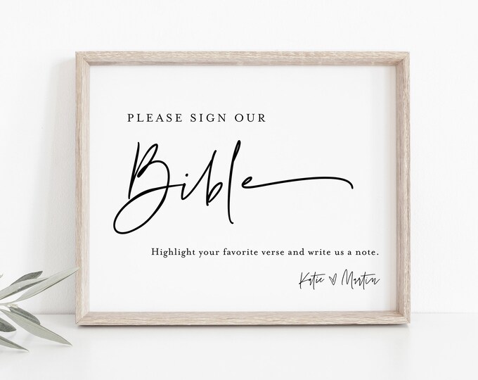 Bible Guestbook Sign, Printable Minimalist Wedding Bible, Bible Verse Guest Book, Editable Template, Instant Download, Templett #0009-56S