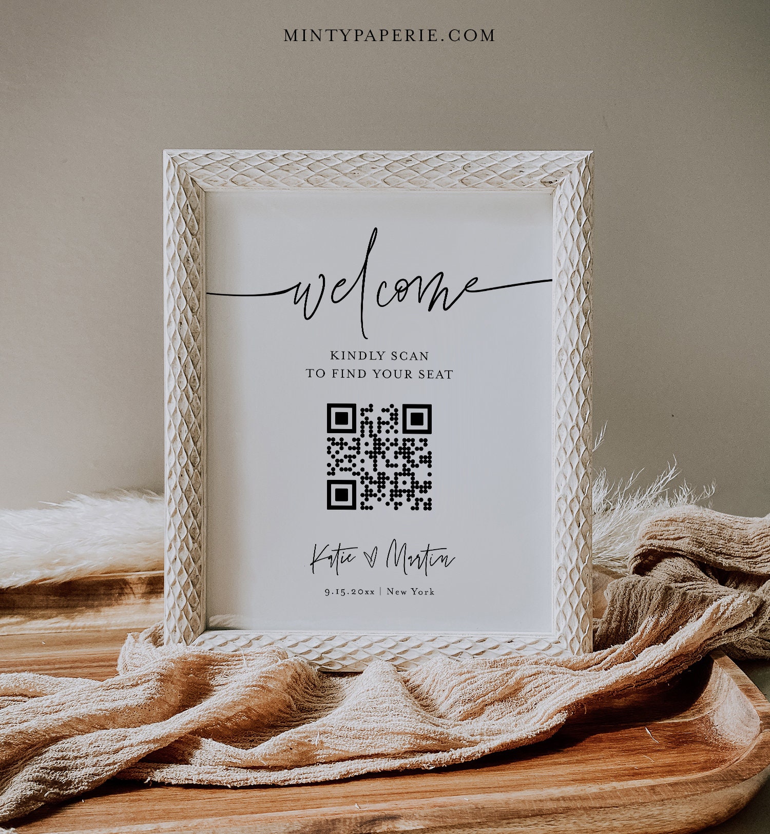 Seating Chart QR Code Sign, Minimalist Wedding Welcome Seating Chart QR Code Sign, Minimalist Wedding Welcome