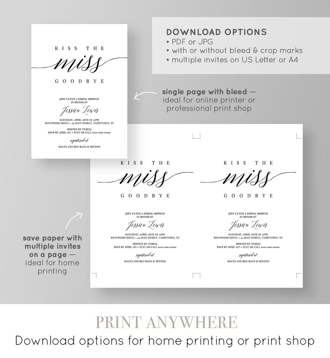 Bridal Shower Invitation Template INSTANT DOWNLOAD Printable Etsy