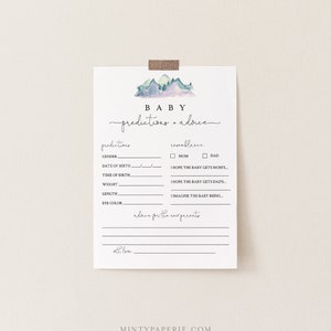 Prédictions de bébé et carte de conseils, jeu imprimable de douche de bébé de montagne, texte modifiable à 100 %, conseils de bébé bricolage, téléchargement immédiat #063-137BASG