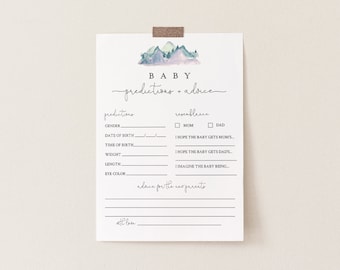 Baby Predictions and Advice Card, Printable Mountain Baby Shower Game, 100% Editable Text, DIY Baby Advice, INSTANT DOWNLOAD #063-137BASG