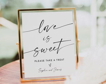 Love Is Sweet Sign, Minimal Wedding Favors Sign Template, Modern Script, Take A Treat, Printable Favors, Instant, Templett 8x10 #0034W-02S