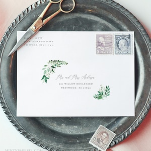 Wedding Envelope Template, Greenery Address Printable, DIY Envelope, Instant Download, 100% Editable Template, A7 & A1 #080A-146EN