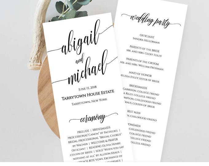 Wedding Program Template, Printable Order of Service, Ceremony Program, Instant Download, Editable Template, Digital, Templett #020-209WP