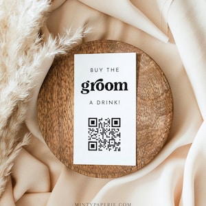 Compre una bebida para el novio, compre un trago, tarjeta Bachelor Venmo, Paypal, código QR, boleto de aplicación de efectivo, editable, descarga instantánea, Templett # 106DC
