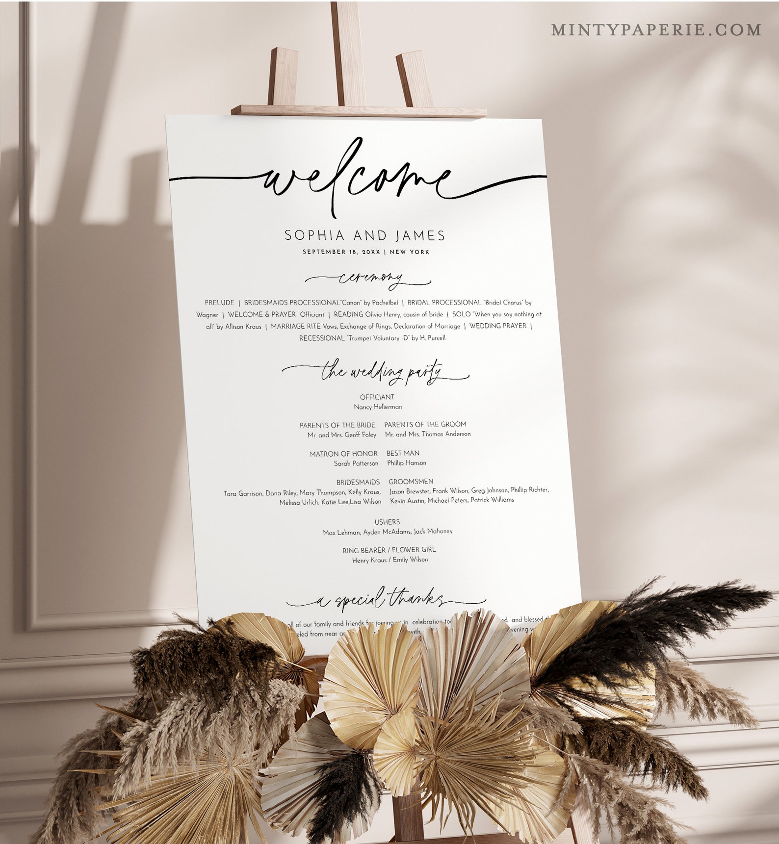 Minimalist Wedding Program Sign, Printable Modern Order of Service ...