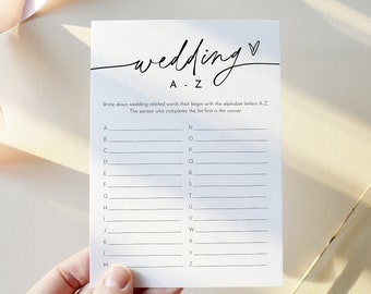 Wedding A-Z Game, Minimalist Alphabet Bridal Shower Game, A to Z Letter Game, Editable Template, Instant Download, Templett #0032-16BRG