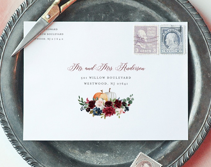 Fall Pumpkin Address Template, Wedding Envelope Printable, Instant Download, 100% Editable Template, Digital, A7, A6, A1 #072A-159EN