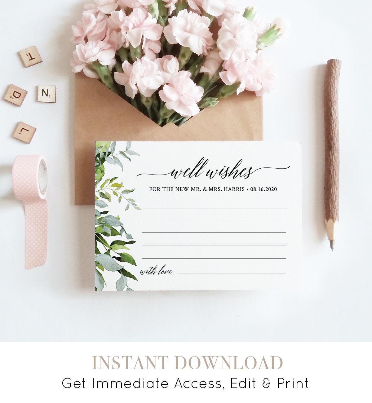 Well Wishes Template INSTANT DOWNLOAD 100 Editable Wedding Wishes 