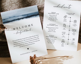 Welcome Bag Letter & Timeline Template, Printable Wedding Order of Events, Editable Itinerary, INSTANT DOWNLOAD, Templett #093A-138WB