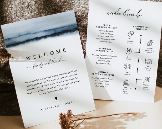 Welcome Bag Letter & Timeline Template, Printable Wedding Order of Events, Editable Itinerary, INSTANT DOWNLOAD, Templett #093A-138WB