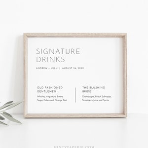 Minimalist Signature Drinks Sign, Editable Template, Printable Signature Cocktails, Alcohol, Drink, Bar Menu, INSTANT, 8x10 #094-31S