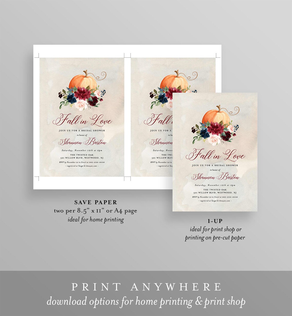 Pumpkin Bridal Shower Invitation Template Printable Boho Fall - Etsy