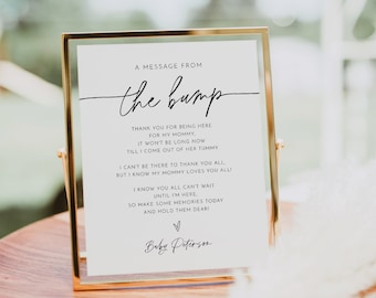 Message from the Bump Sign, Minimalist Baby Shower Template, Editable Message from Baby, Printable, Instant Download, Templett #0032-18S