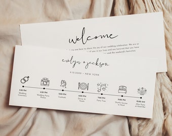 Modern Welcome Letter & Timeline Template, Minimalist Wedding Order of Events, Itinerary, Instant Download, 100% Editable Text #0031-102WDT