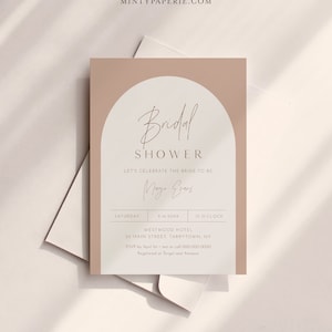 Minimal Arch Bridal Shower Invitation Template, Boho, Terracotta Couples Shower Invite, Wedding Shower, 100% Editable, Instant #0029-311BS