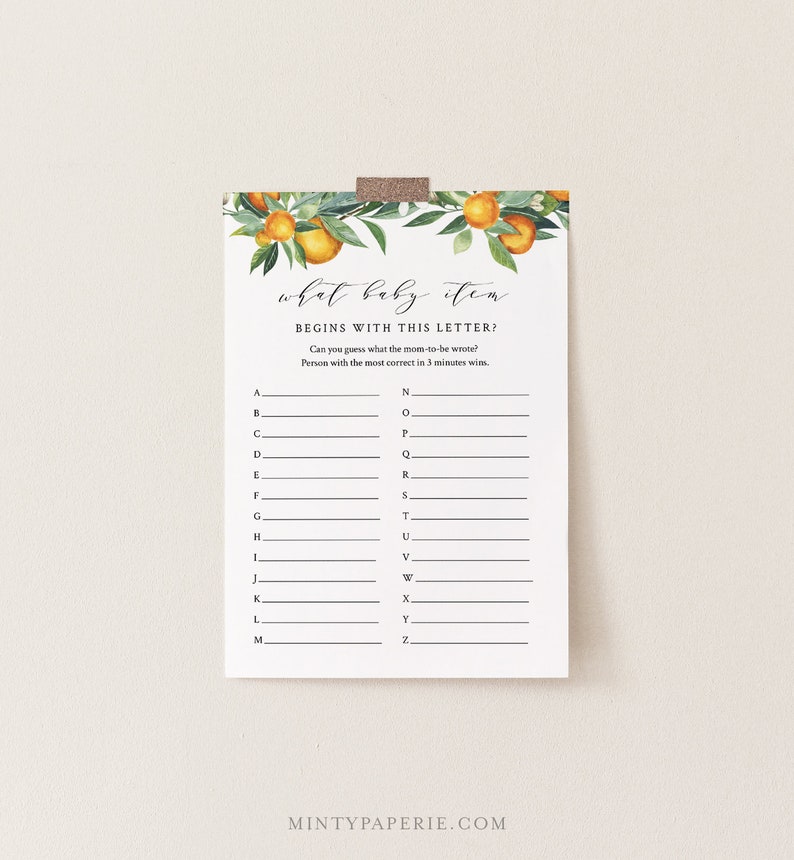 A to Z Baby Shower Game What Baby Item Game Citrus Summer Etsy