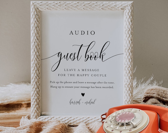 Audio Guest Book Sign, Telephone Guestbook, Leave a Message, Wedding Phone, Editable Template, Minimalist Sign, Instant, Templett #008-66S