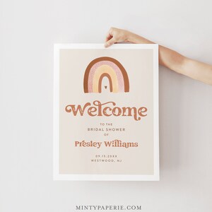 Boho Rainbow Welcome Sign, Printable Retro 70s Baby or Bridal Shower Sign, Instant Download, Editable Template, Templett 025A-237LS image 2