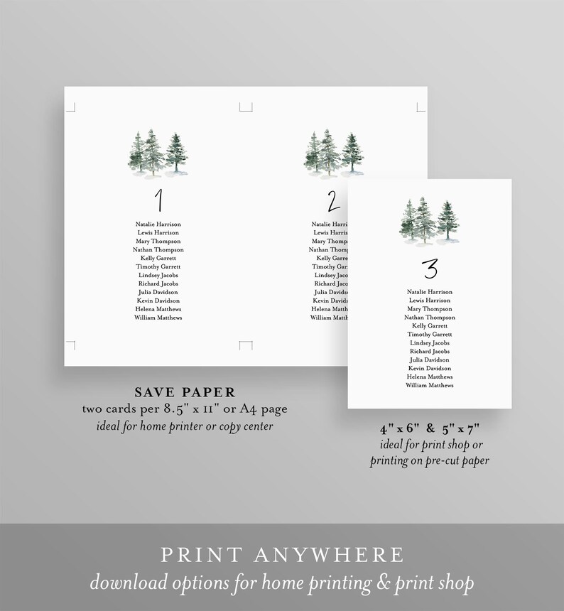 Seating Chart Template Rustic Pine Tree Wedding Seating | Etsy