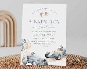Race Car Baby Shower Invitation, Vintage Car, Racer, Racing, Pit Stop, Raceway, Boy Baby Shower, Editable Template, Templett #0068-260BA